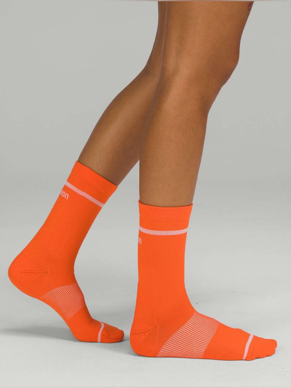 Lululemon Power Stride Crew Socks - Highlight Yellow & Blaze Orange - Large